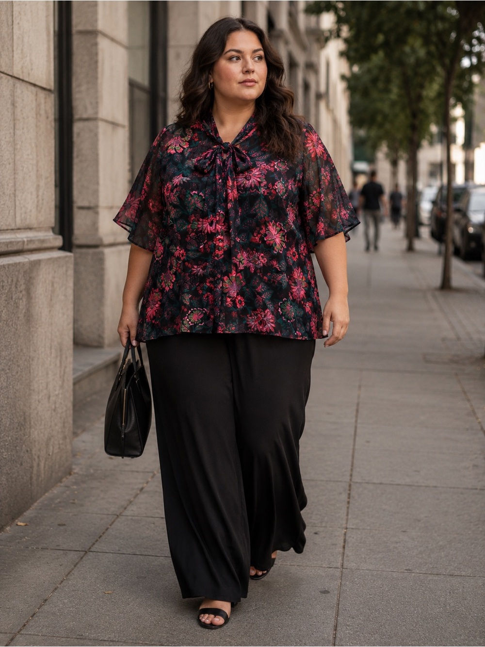 Sugarlips Curve NWT 3X Floral Tie Neck Sheer Blouse Black Teal Red